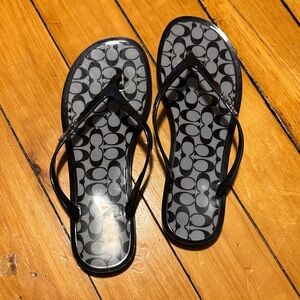 Coach Black Logo Pattern Jelly Flip Flops